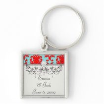 red and aqua lovely formal damask keychains