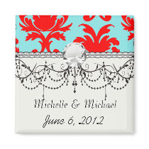 red and aqua lovely formal damask refrigerator magnets