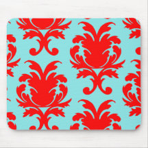 red and aqua lovely formal damask mouse pad
