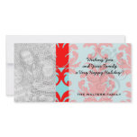 red and aqua lovely formal damask customized photo card