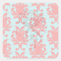 red and aqua lovely formal damask square sticker