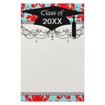 red and aqua lovely formal damask stationery design