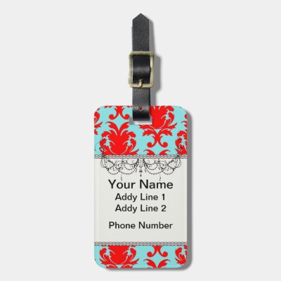 red and aqua lovely formal damask tag for bags