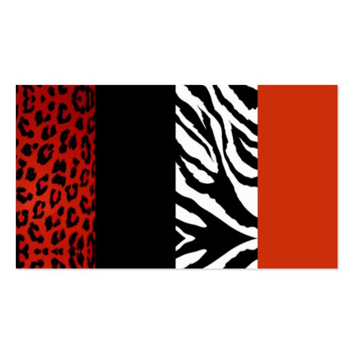 Red and Black Animal Print Zebra and Leopard Business Cards (back side)