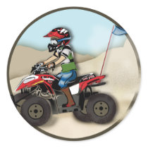 Red and Black ATV Kid Round Sticker