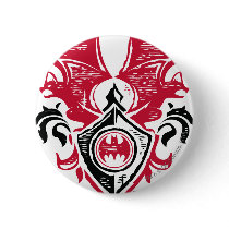 Red and Black Bat Stamp Crest Button