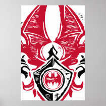 Red and Black Bat Stamp Crest Posters