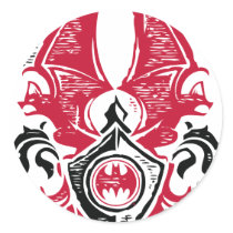 Red and Black Bat Stamp Crest Round Stickers