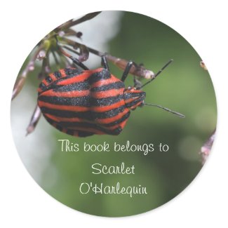 Red and black beetle bookplate sticker