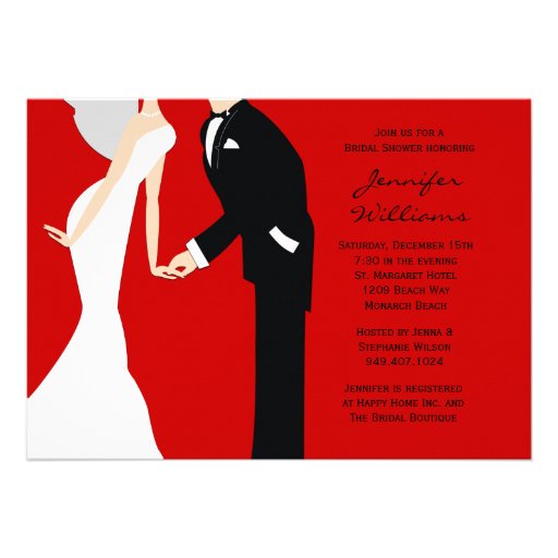 Red and Black Bride and Groom Wedding Shower Custom Announcements