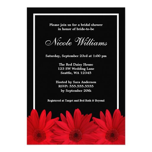 Red and Black Daisy Bridal Shower Invite