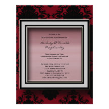 Red and Black Damask Anniversary Party Invitation