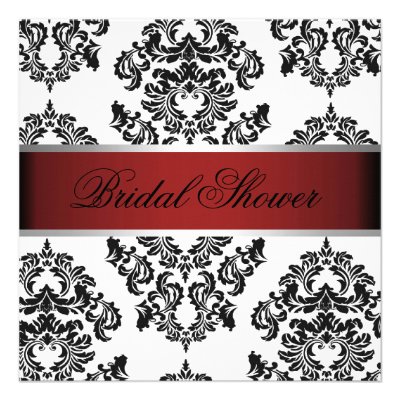 Red and Black Damask Bridal Shower Invites