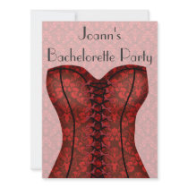 red and black damask corset shower or party custom invitation