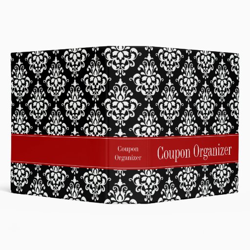 Red and Black Damask Coupon Organizer 2" 3 Ring Binders