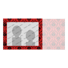 Red and Black Damask Design. Custom Photo Card
