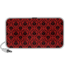 Red and Black Damask Design. Notebook Speakers