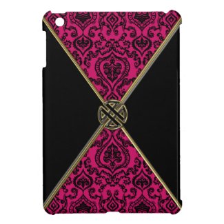 Red and Black Damask ~ Gold Celtic Knot iPad Mini