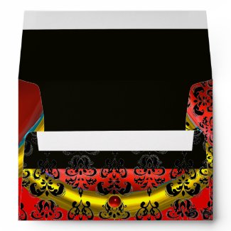 RED AND BLACK DAMASK , GOLD RUBY envelope