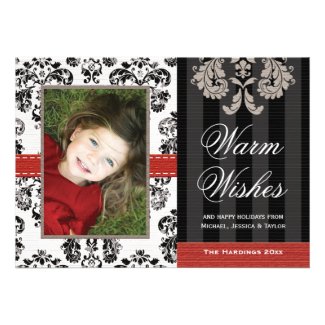 Red and Black Damask Holiday Photo Card