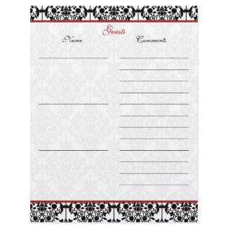 Red and Black Damask Linen Guest Book Paper letterhead
