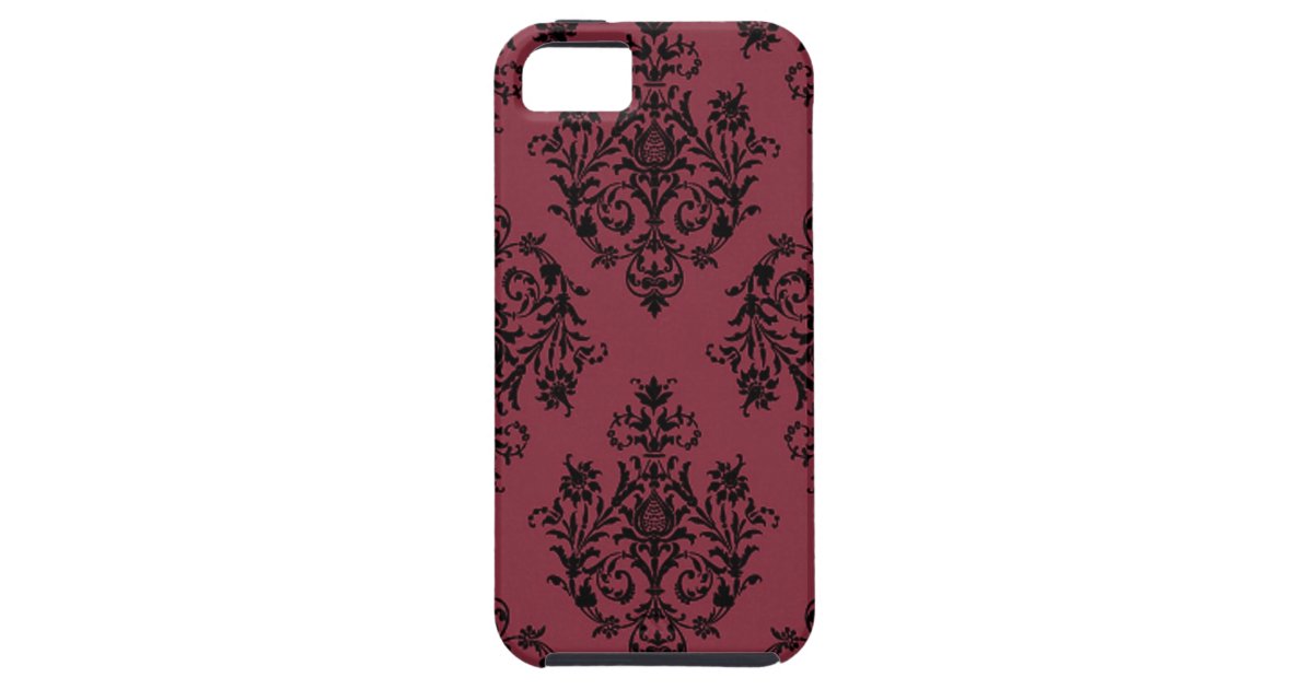 Red and Black Damask Pattern iPhone SE/5/5s Case | Zazzle