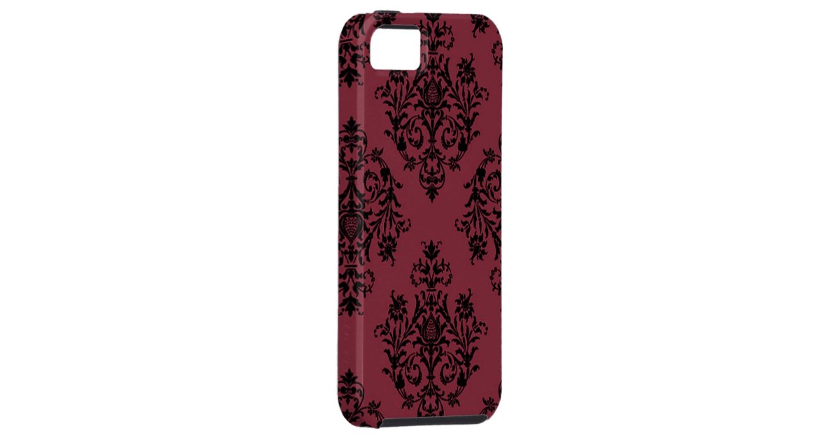 Red and Black Damask Pattern iPhone SE/5/5s Case | Zazzle