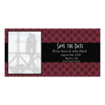 Red and Black Damask Photo Save the Dates Photo Card Template
