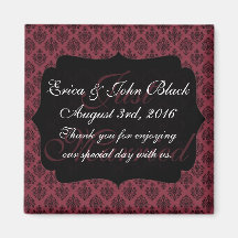 Red and Black Damask Thank You Wedding Favor Fridge Magnet