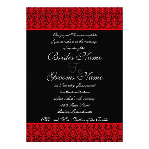 Red and Black Damask Wedding Invitations