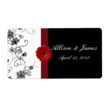 Red and Black Damask Wine Label