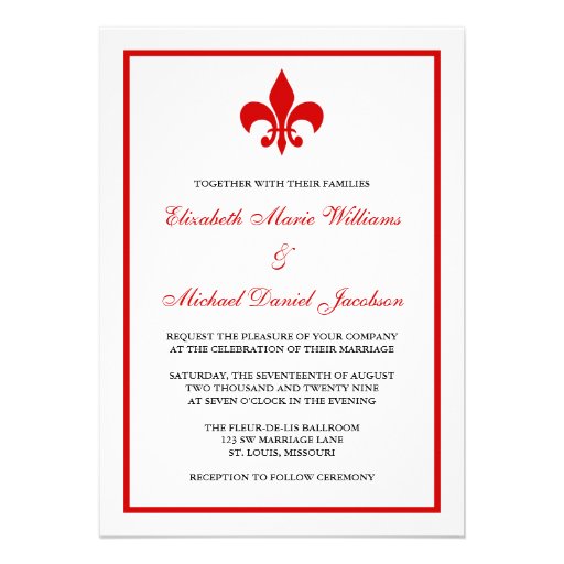 Red and Black Fleur de Lis Wedding Custom Invitation