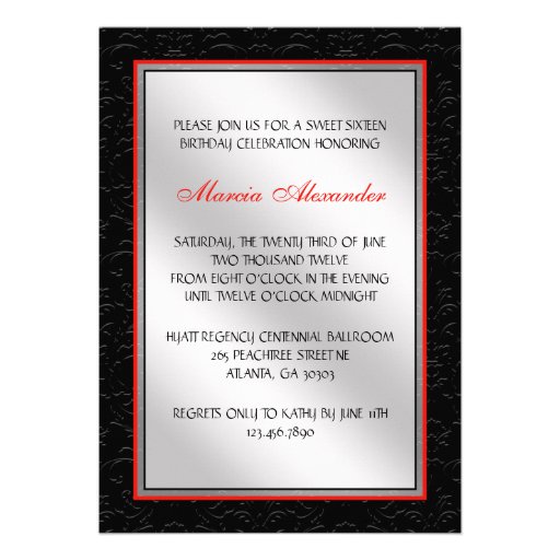 Red and Black Floral Damask Diamond Heart Invitation