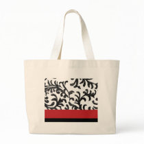 Red and Black Floral Damask Pattern Canvas Bag