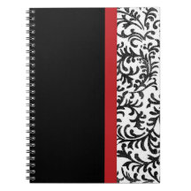 Red and Black Floral Damask Pattern Spiral Notebooks