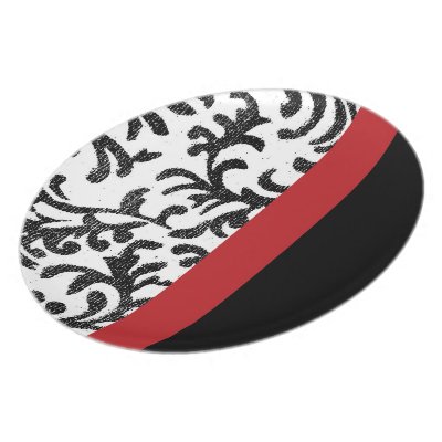 Red and Black Floral Damask Pattern Plates