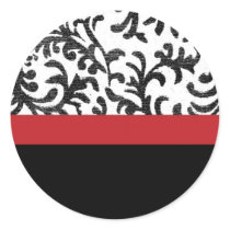Red and Black Floral Damask Pattern Round Stickers