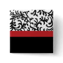 Red and Black Floral Pattern Pinback Button
