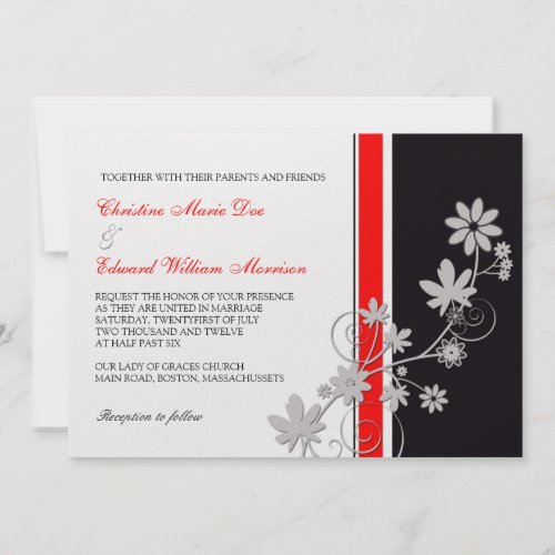 Red and Black Flower Wedding Invitation invitation 