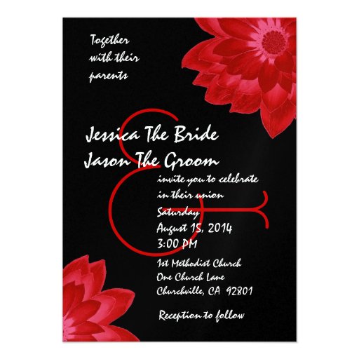 Red and Black Flowers Wedding Template 4.5x6.25 Paper Invitation Card ...