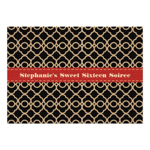 Red and Black Gold Moroccan Sweet Sixteen Photo Announcement