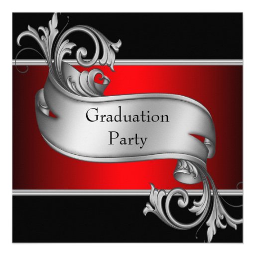 Red and Black Graduation Party Custom Invitations