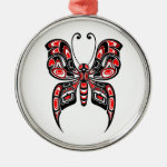 Red and Black Haida Spirit Butterfly on White Christmas Ornaments Red and Black Haida Spirit Butterfly on White Christmas Ornaments