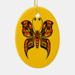 Red and Black Haida Spirit Butterfly on Yellow Ornament Red and Black Haida Spirit Butterfly on Yellow Ornament