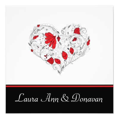 Red and Black Heart Post Wedding Invitation