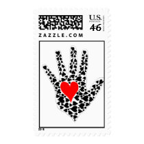 Red and black hearts hand outline postage stamps