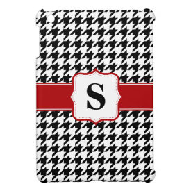 Red and Black Houndstooth Monogram Personalized iPad Mini Cover