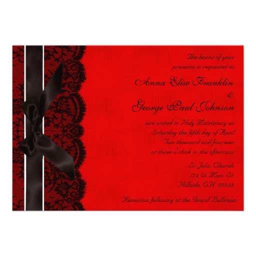 Red and Black Lace Vintage Wedding Invitation