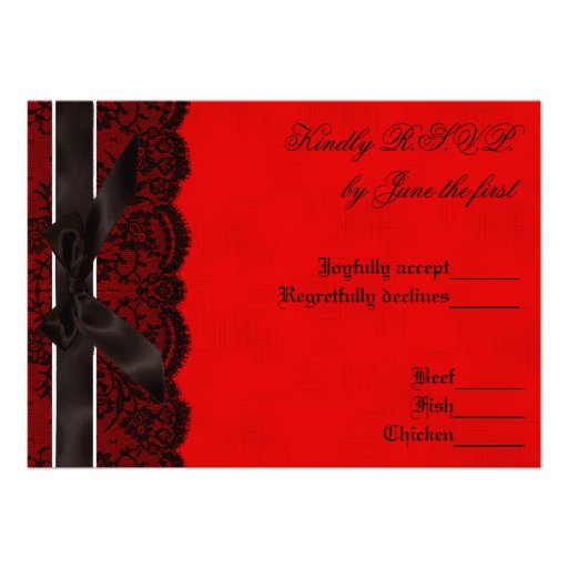 Red and Black Lace Vintage Wedding RSVP Custom Invite