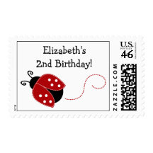 Red and Black Ladybug Personalized Birthday Postage